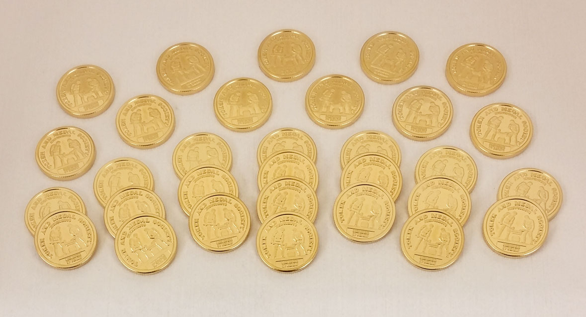 gold plated Token and Medal Society pins